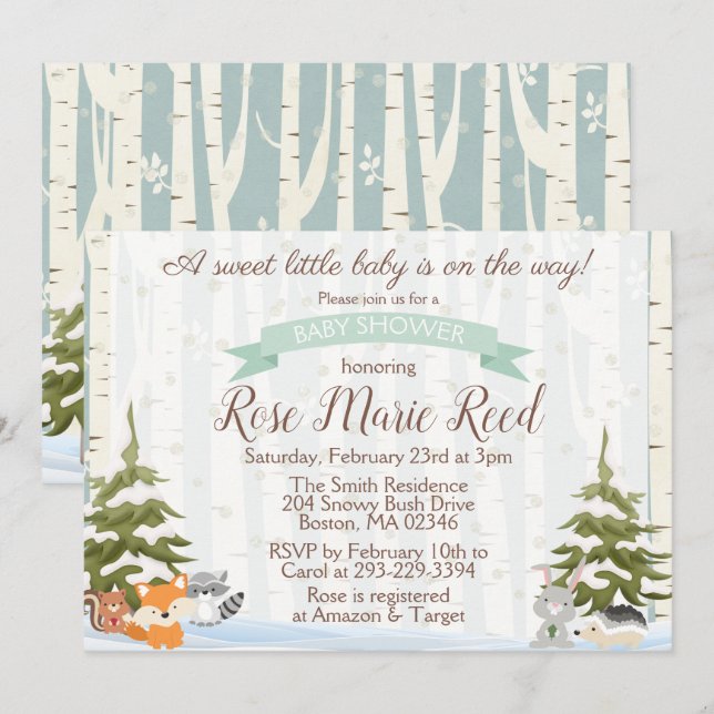 Winter Woodland Animals Wonderland Baby Shower Invitation (Front/Back)