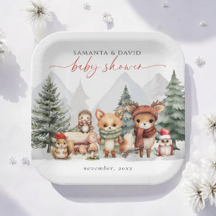 Winter Woodland Baby Animals Paper Plate