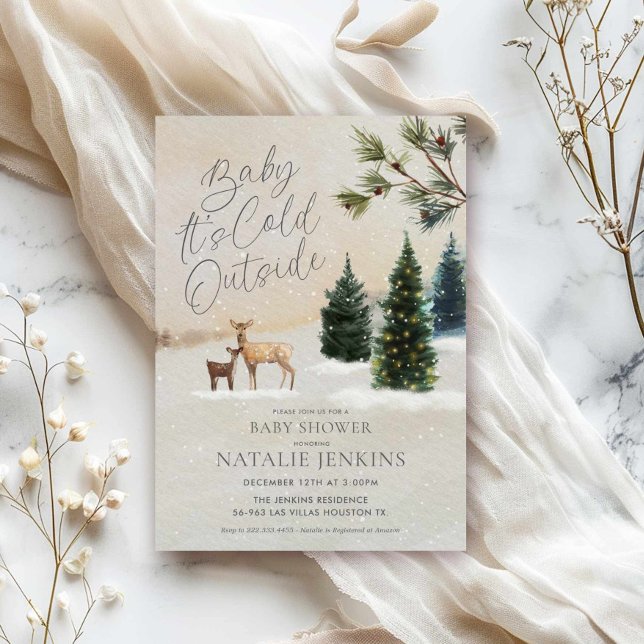 Winter Woodland Baby It's Cold Outside Baby Shower Invitation (Baby It's Cold Outside Gender Neutral Baby Shower Invitation)