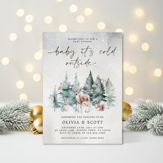 Winter Woodland Baby It's Cold Outside Baby Shower Invitation