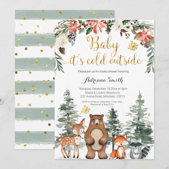 Winter woodland baby its cold outside baby shower invitation (Front/Back)