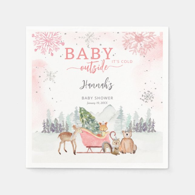Winter Woodland Baby It's Cold Outside Baby Shower Napkin (Front)
