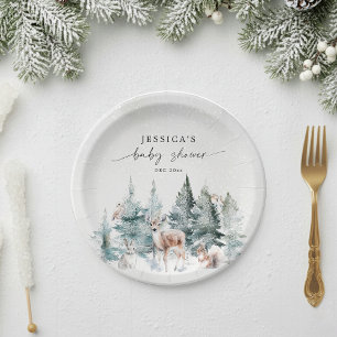 Winter Woodland Baby It's Cold Outside Baby Shower Paper Plate