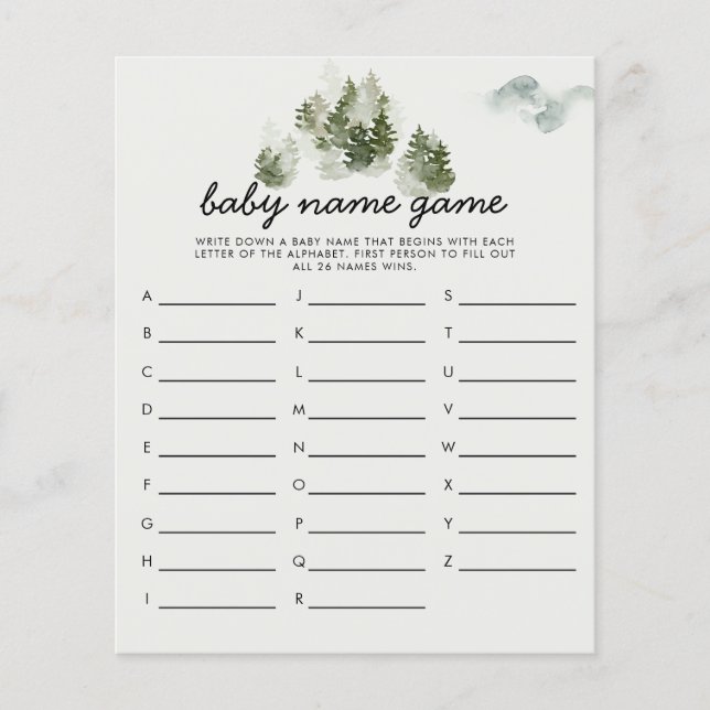 Winter Woodland Baby Name Shower Game (Front)