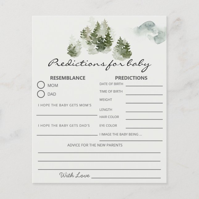 Winter Woodland Baby Predictions Card (Front)