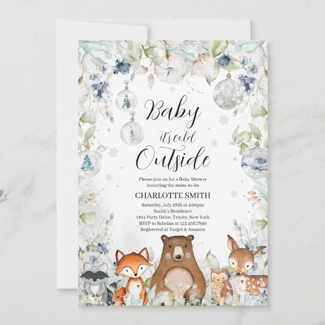 Winter Woodland Baby Shower Invitation (Front)