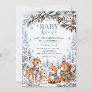 Winter Woodland Baby Sprinkle Forest Animals Snow Invitation