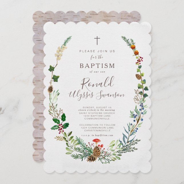 Winter Woodland Baptism invitation (Front/Back)