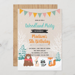Winter woodland birthday party invitation