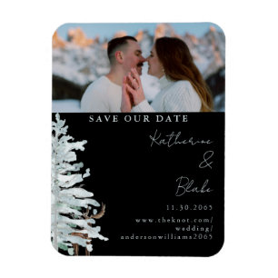 Winter Woodland Black Wedding Photo Save our Date Magnet