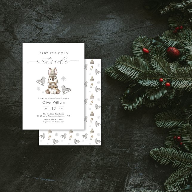 Winter Woodland Bunny Ice Skate Baby Shower Invitation (Winter Woodland Bunny Ice Skate Baby Shower Invitation)