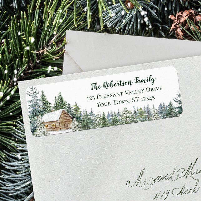 Winter Woodland Cabin Christmas Return Address (Creator Uploaded)