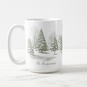 Winter Woodland Christmas Tree Pine Monogram Coffee Mug