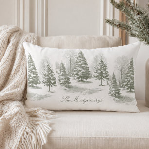Winter Woodland Christmas Tree Pine Monogram Lumbar Cushion