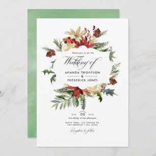 Winter Woodland Christmas Wedding Photo Invitation