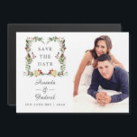 Winter Woodland Christmas Wedding Save the Date Magnetic Invitation<br><div class="desc">Snowy rustic pine and spruce floral watercolor christmas wedding save the date.</div>