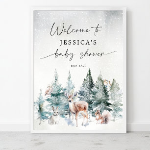 Winter Woodland Cold Outside Baby Shower Welcome Poster