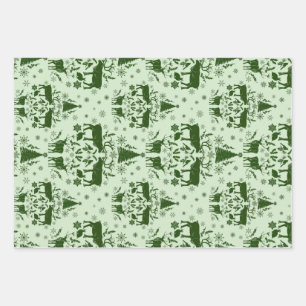 Winter Woodland Damask w/ reindeer & fir trees  Wrapping Paper Sheet
