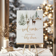 Winter woodland deer baby shower welcome