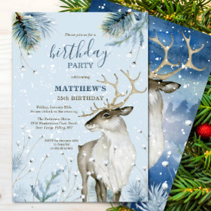 Winter Woodland Deer Birthday Party Invitation