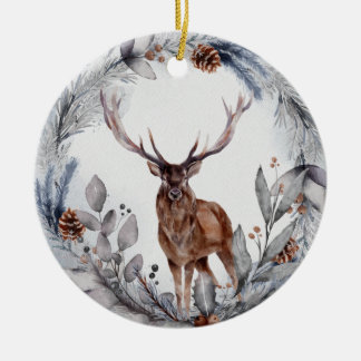 Winter Woodland Deer  Ceramic Tree Decoration