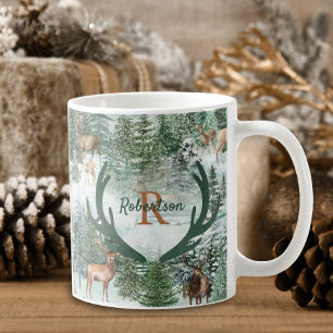 Winter Woodland Deer Christmas Monogram Coffee Mug
