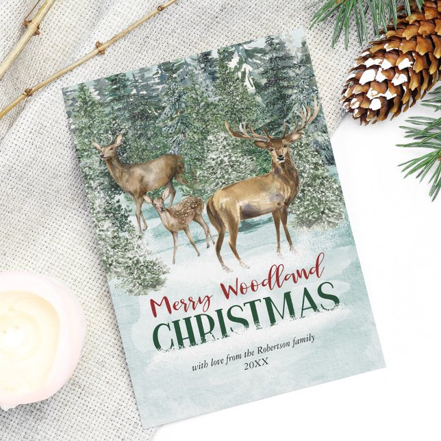 Winter Woodland Deer Christmas Watercolor Holiday Card (Creator Uploaded)