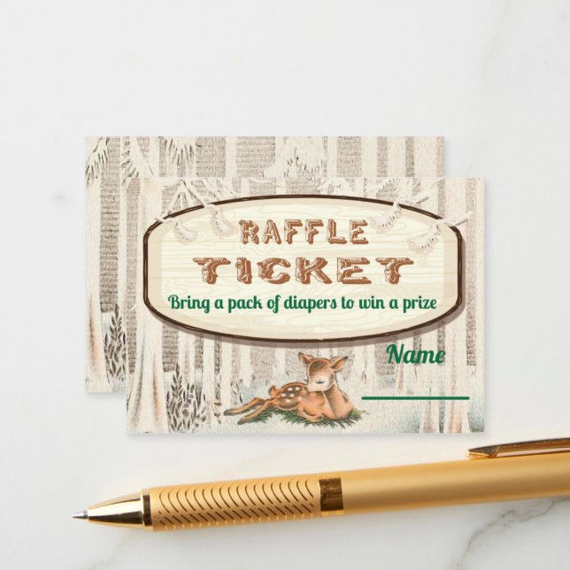 Winter woodland Deer Diaper Raffle tickets Enclosure Card (Front/Back In Situ)