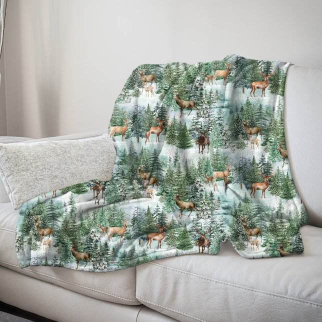 Winter Woodland Deer Fleece Blanket (Creator Uploaded)