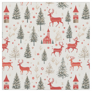 Winter Woodland Deer Nordic Christmas Fabric