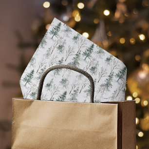 Winter Woodland Evergreen Forest Pattern Tissue Paper