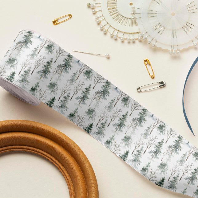 Winter Woodland Evergreen Tree Pattern Satin Ribbon (Creator Uploaded)