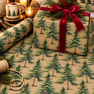 Winter Woodland Fir Tree Forest Kraft Wrapping Paper