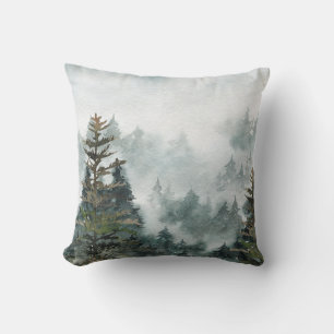 Winter Woodland Foggy Mountain Forest Cushion