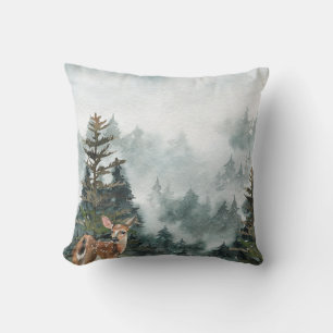 Winter Woodland Foggy Mountain Forest Doe Cushion