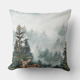 Winter Woodland Foggy Mountain Forest Doe Throw Pi Cushion