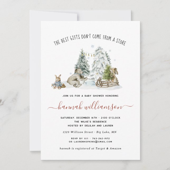 Winter Woodland Forest Baby Shower Invitation (Front)