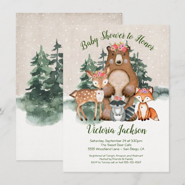 Winter Woodland Forest Baby Shower invitations (Front/Back)