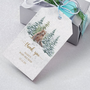 Winter woodland forest bear baby shower thank you gift tags