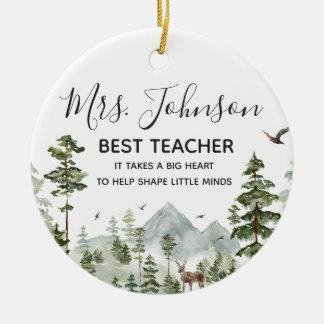 Winter Woodland Forest Best Teacher Ceramic Tree Decoration
