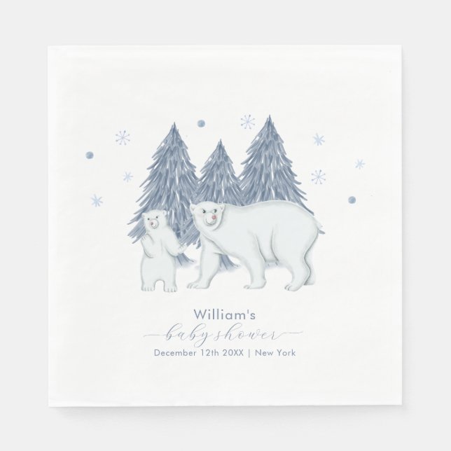 Winter Woodland Forest Polar Bear Baby Shower  Napkin (Front)