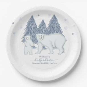Winter Woodland Forest Polar Bear Baby Shower Paper Plate