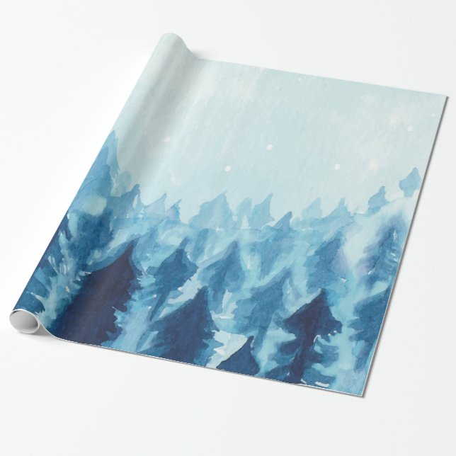 Winter Woodland,Forest Snow Blue Wrapping Paper (Unrolled)