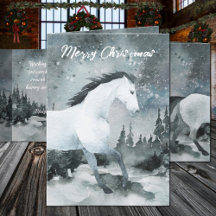 Winter Woodland Forest White Horse Merry Christmas