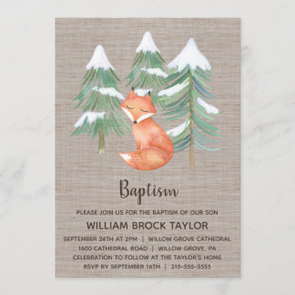 Winter Woodland Fox Baptism Invitation