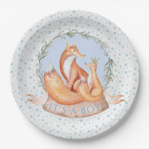 Winter Woodland Fox Boy Baby Shower Paper Plates
