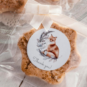 Winter Woodland Fox Modern Script Baby Shower Classic Round Sticker