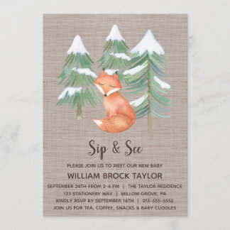 Winter Woodland Fox Sip and See Invitation