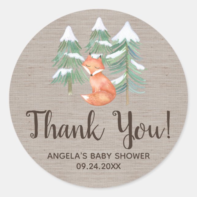 Winter Woodland Fox Thank You Favour Classic Round Sticker (Front)