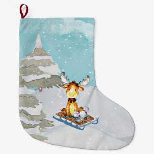 Winter Woodland Friends - Animal Illustration Large Christmas Stocking